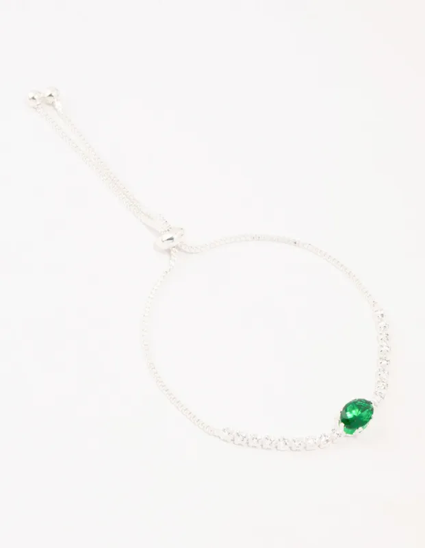 Silver Oval Green Cubic Zirconia Toggle Bracelet sold by lovisa