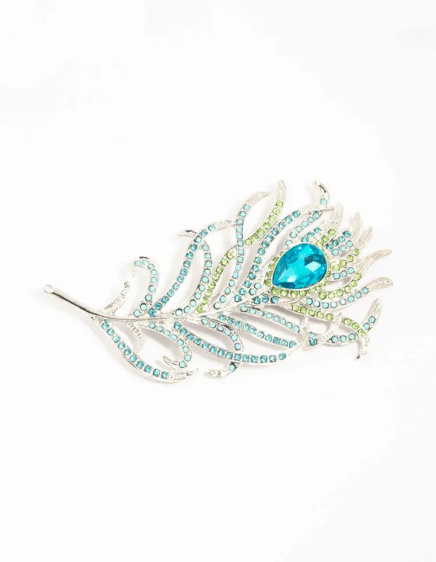 Silver Diamante Peacock Feather Brooch sold by lovisa