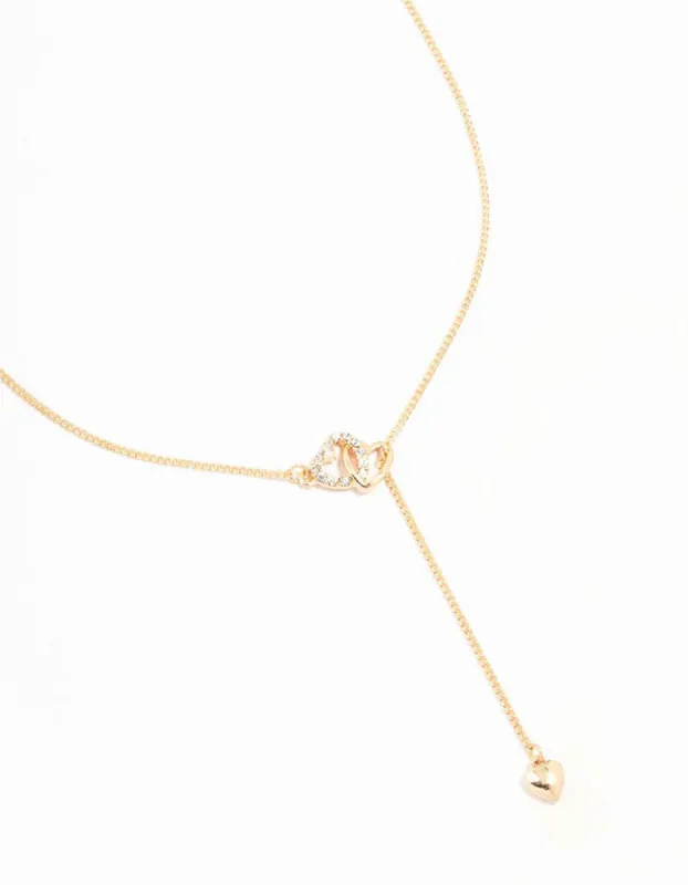 Gold Diamante Heart Link Y-Necklace sold by lovisa