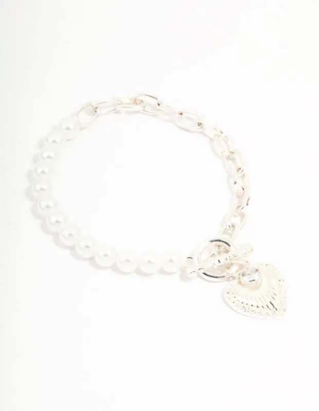 Silver Chain Pearl Heart T & O Bracelet sold by lovisa