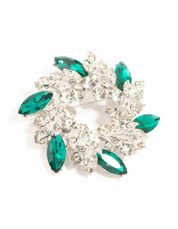 Silver & Green Diamante Wreath Brooch sold by lovisa