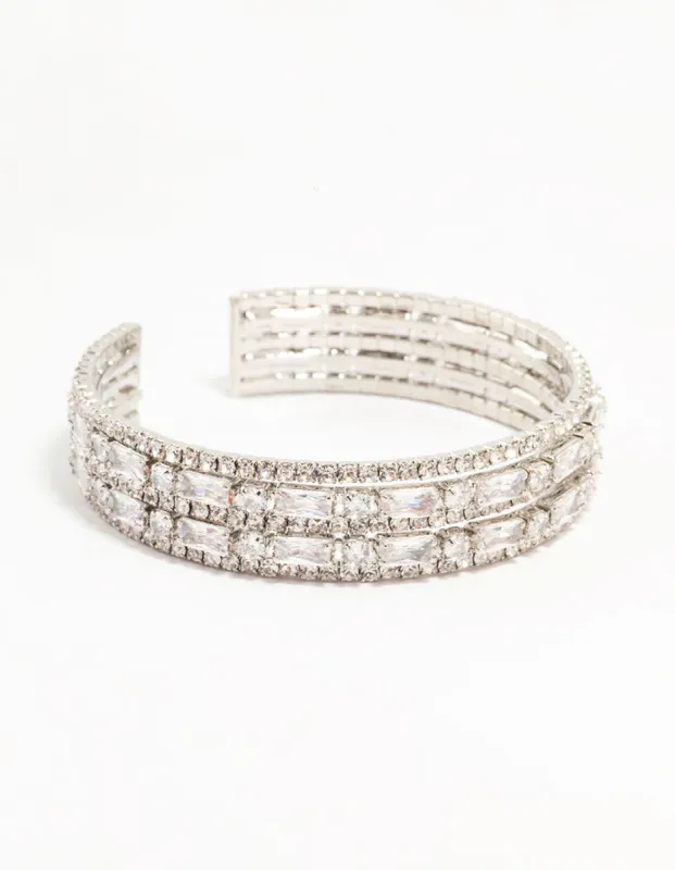 Silver Cubic Zirconia Layered Wrist Cuff sold by lovisa