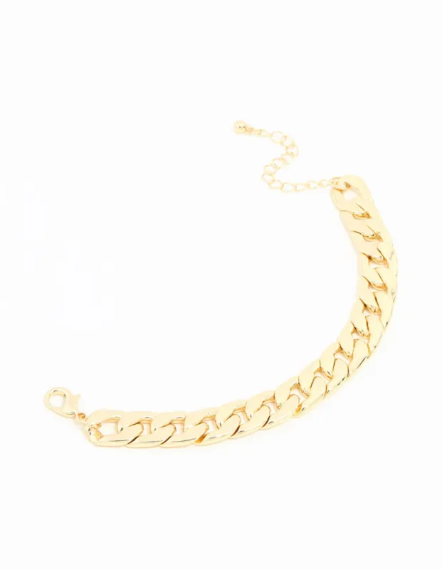 Gold Plated Flat Curb Chain Bracelet sold by lovisa