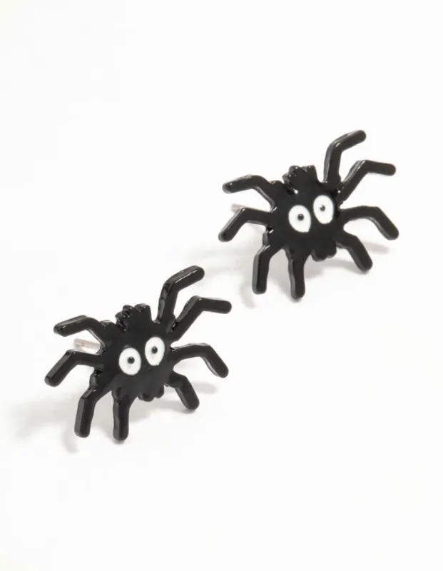 Black Spider Face Coated Metal Stud Earrings sold by lovisa