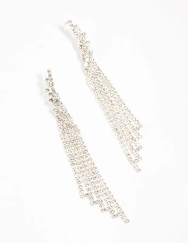 Twisted Diamante Cup Chain Drop Silver Earrings sold by lovisa