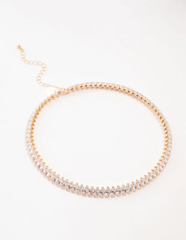 Gold Marquise Cubic Zirconia Stone Choker Tennis Necklace sold by lovisa