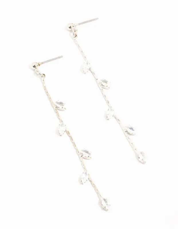 Silver Dainty Diamante Leaf Drop Earrings sold by lovisa