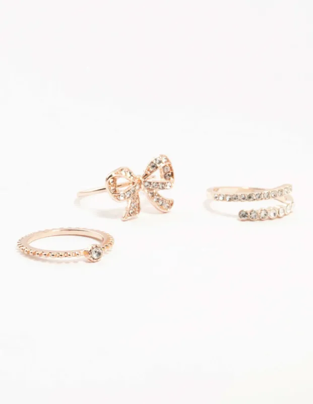 Rose Gold Precious Bow Ring 3-Pack sold by lovisa