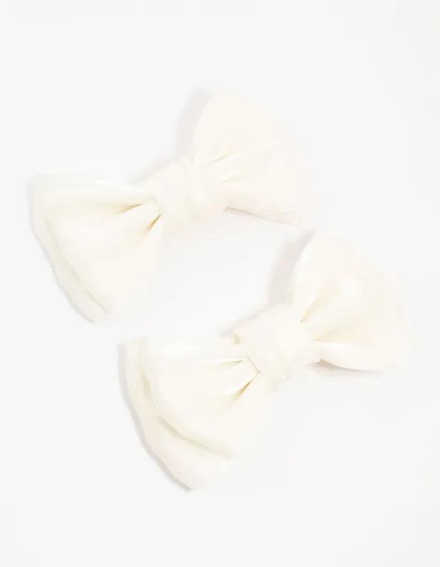 Cream Mini Fabric Bow Tie Hair Clips 2-Pack sold by lovisa
