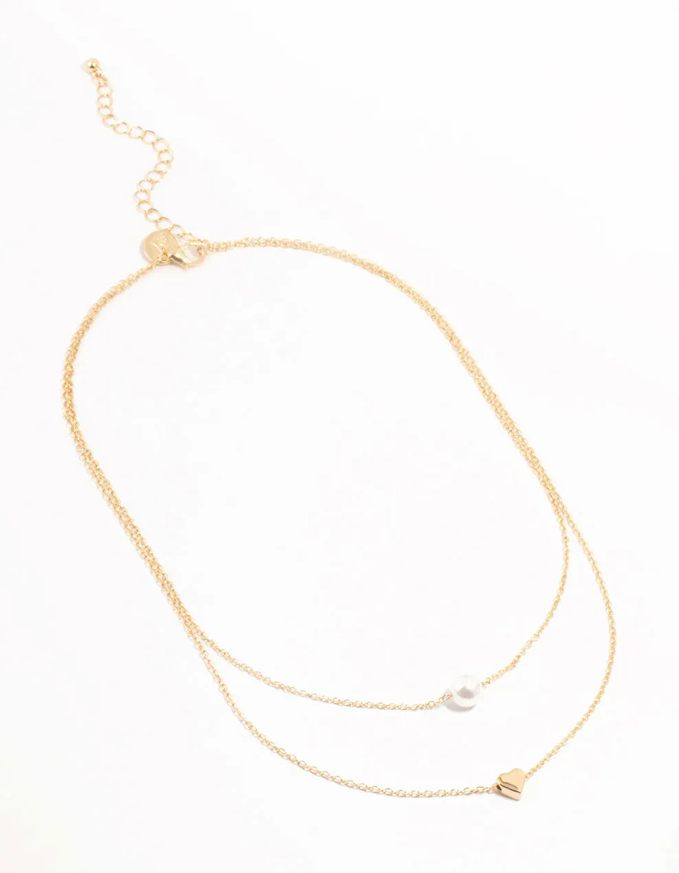 Gold Double Chain Pearl & Heart Necklace sold by lovisa product image thumbnail 2