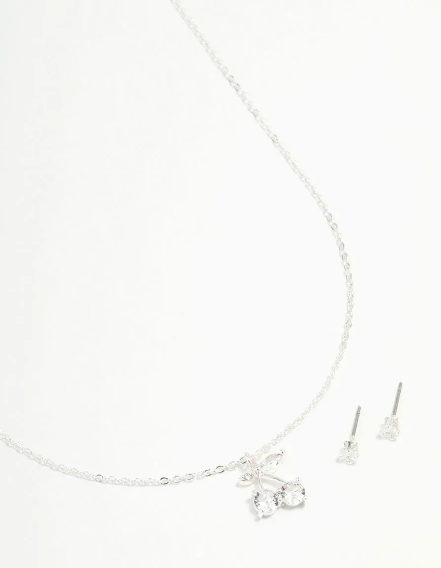Silver Diamante Cherry Necklace & Stud Earrings Set sold by lovisa
