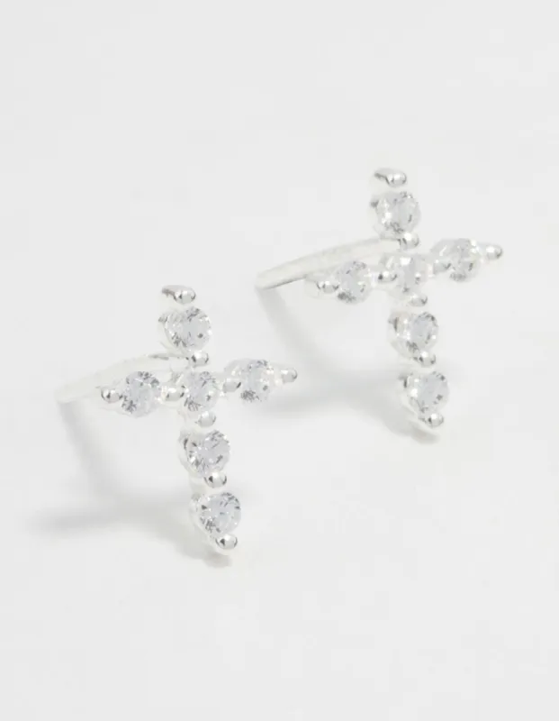 Sterling Silver Marquise Cubic Zirconia Cross Stud Earrings sold by lovisa