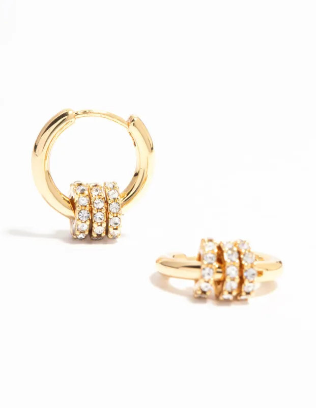 Gold Plated Mini Diamante Rings Huggie Earrings sold by lovisa
