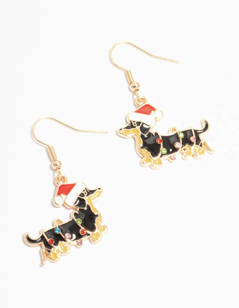 Black Dachshund Dog Gold Drop Earrings sold by lovisa