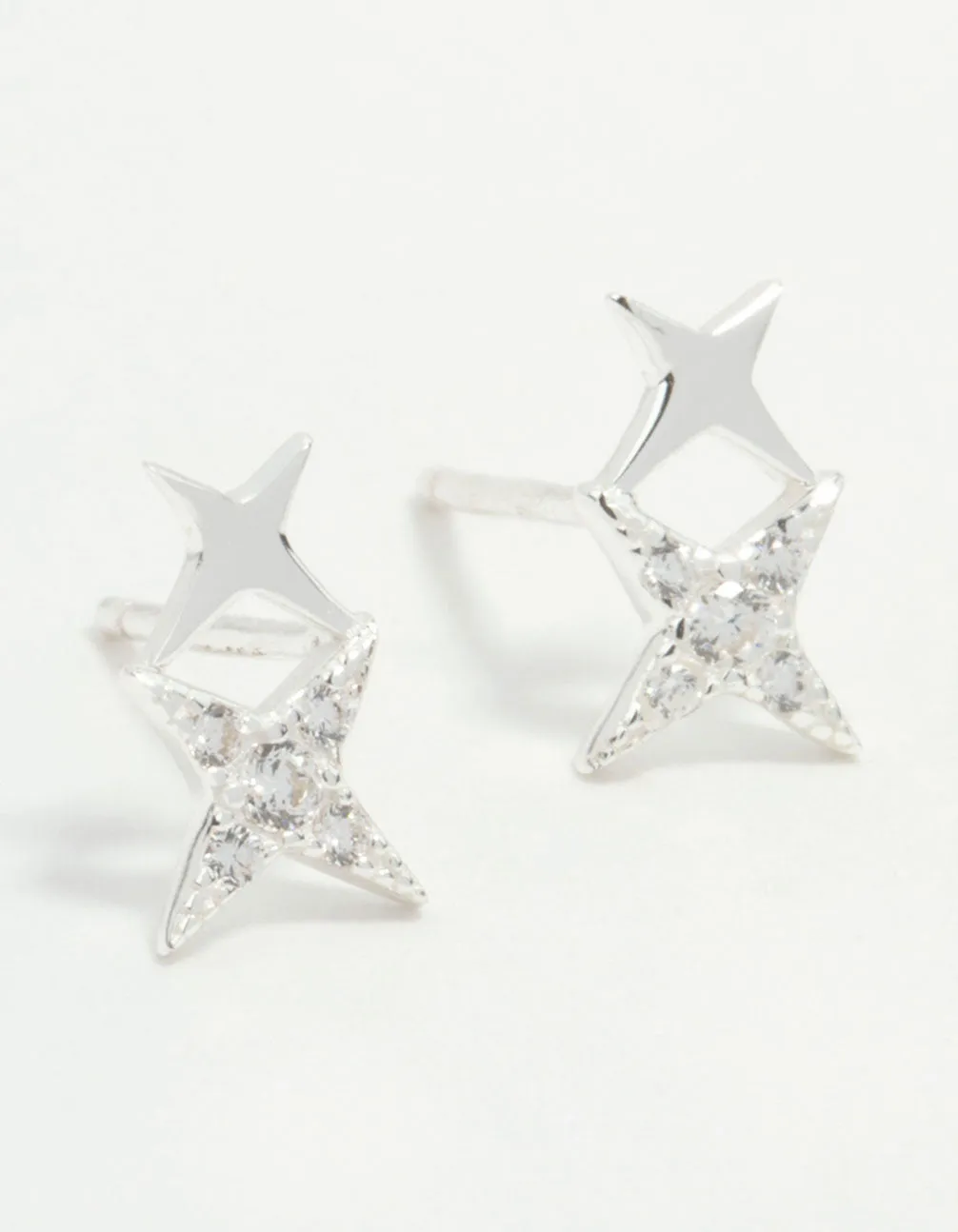 Sterling Silver Cubic Zirconia Double Star Stud Earrings sold by lovisa