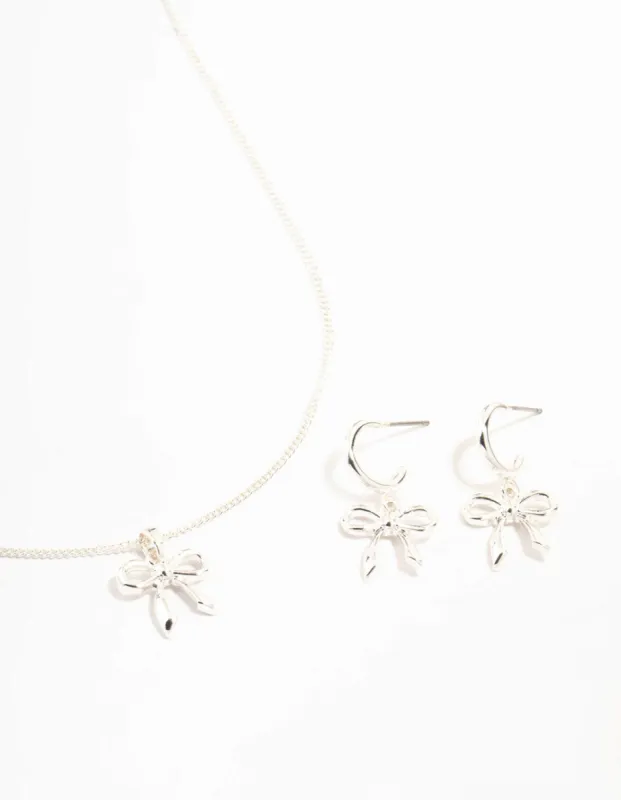 Silver Lovely Bow Necklace & Earrings Set sold by lovisa