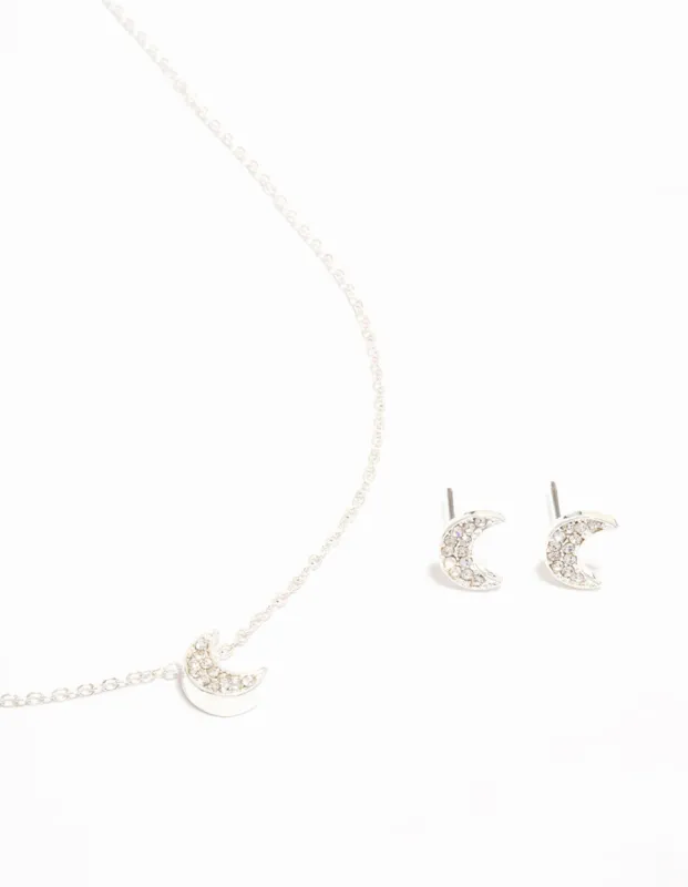 Silver Diamante Moon Necklace & Earrings Set sold by lovisa