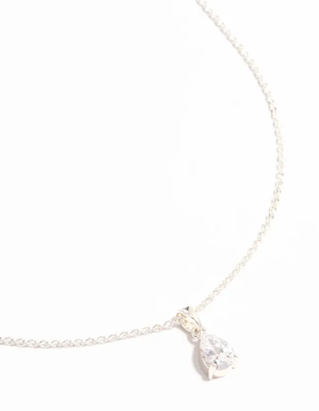 Silver Elegant Pear Shaped Cubic Zirconia Necklace sold by lovisa