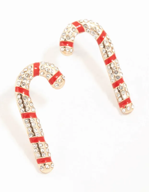 Gold Diamante Candy Cane Earrings sold by lovisa