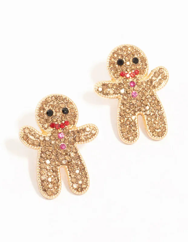 Diamante Gingerbread Man Stud Earrings sold by lovisa