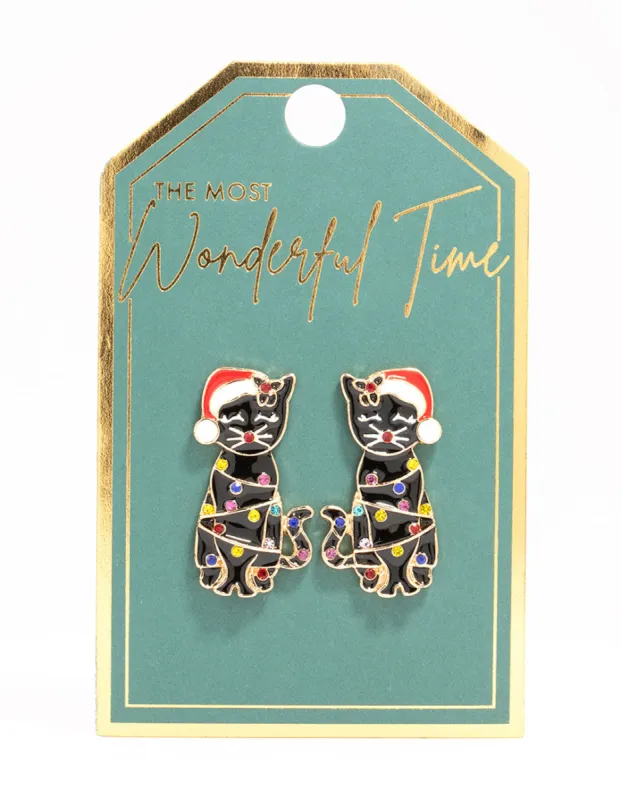 Black Cat With Santa Hat Earrings sold by lovisa