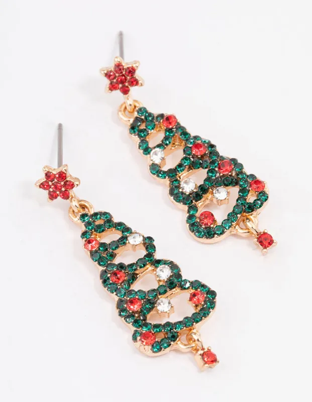 Diamante Swirled Tree Gold Drop Earrings sold by lovisa