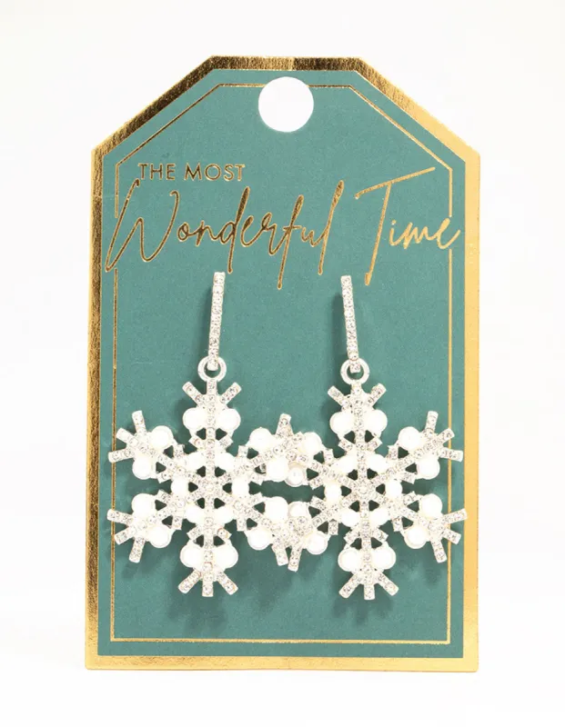 Silver Pearl & Diamante Snowflake Earrings sold by lovisa