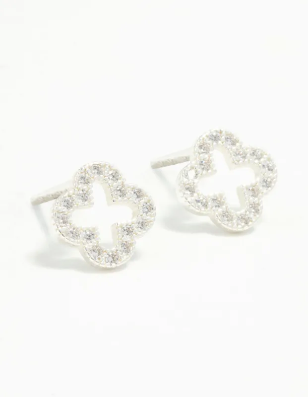 Sterling Silver Cubic Zirconia Flower Stud Earrings sold by lovisa