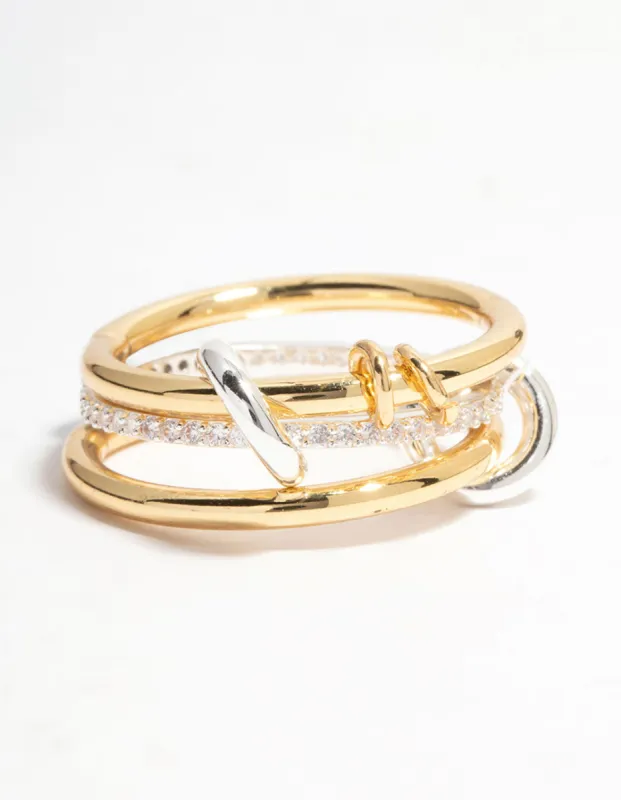 Gold & Silver Plated Stacked Ring With Connected Links sold by lovisa