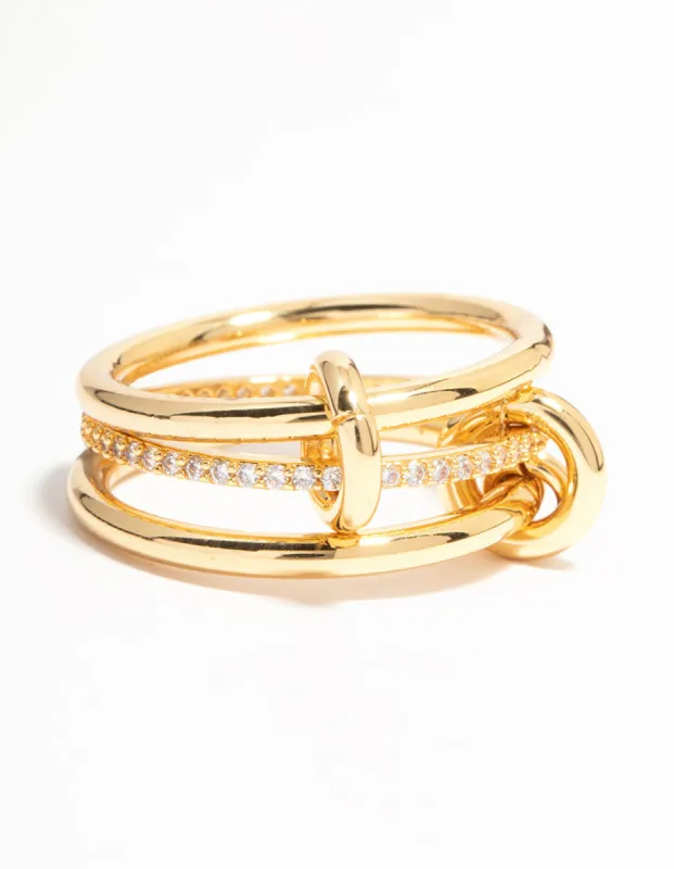 Gold Plated Stacked Ring With Connected Links sold by lovisa