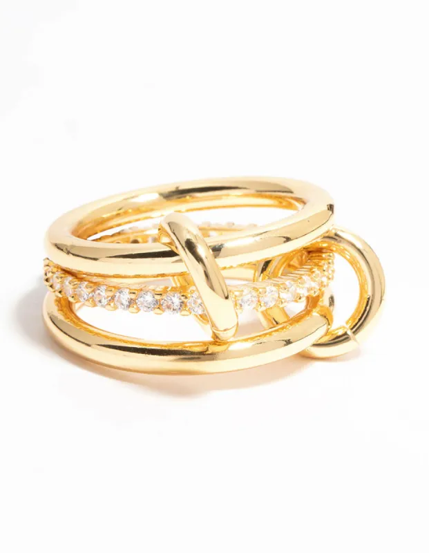 Gold Plated Stacked Ring With Connected Links sold by lovisa