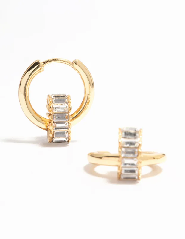Gold Plated Baguette Cut Diamante Ring Huggie Earrings sold by lovisa