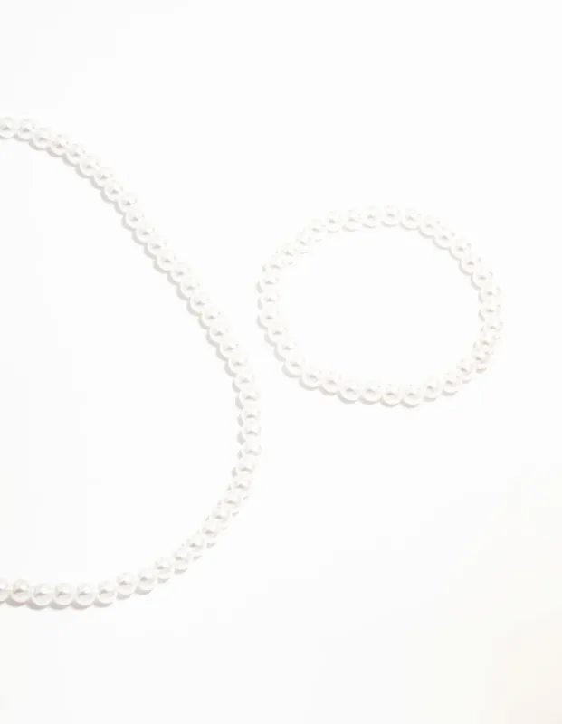 Gold Classic Pearl Stretch Bracelet & Necklace Set sold by lovisa