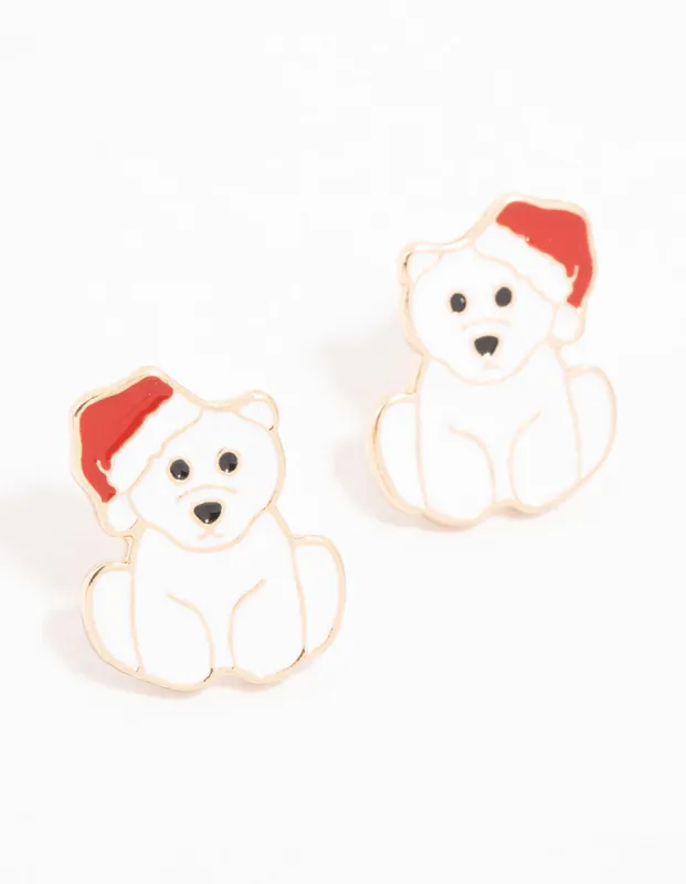 White Polar Bear Gold Stud Earrings sold by lovisa