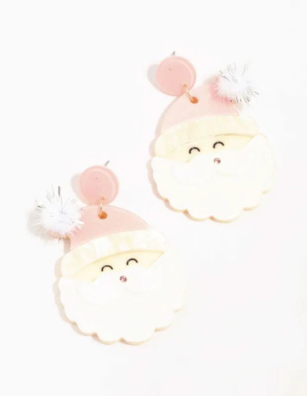 Pink Acrylic Santa Head Earrings sold by lovisa