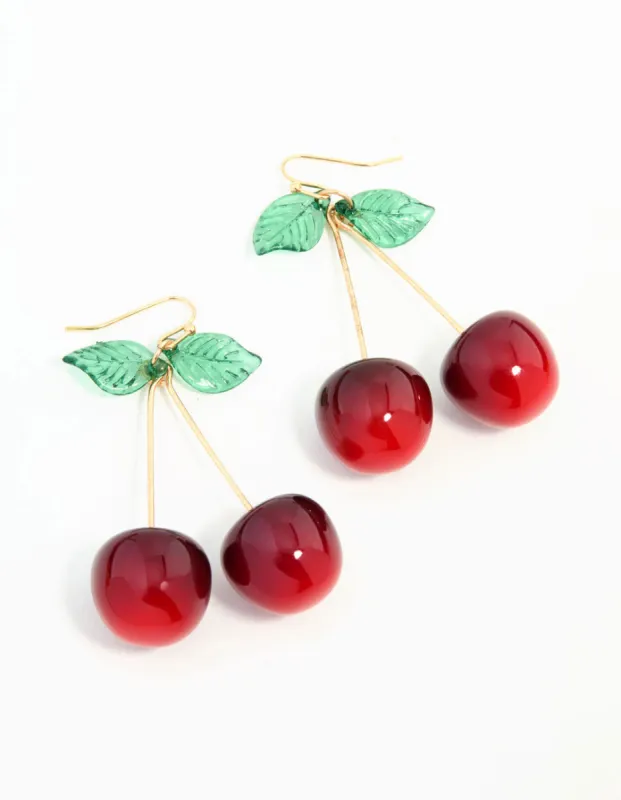 Red Acrylic Cherry Drop Earrings sold by lovisa