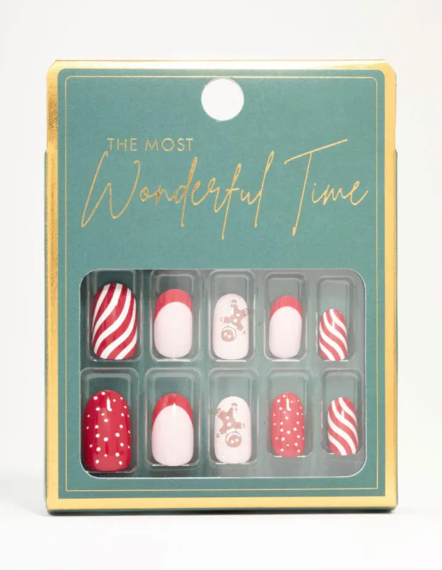 Red Candy Cane Press On Nail Set sold by lovisa