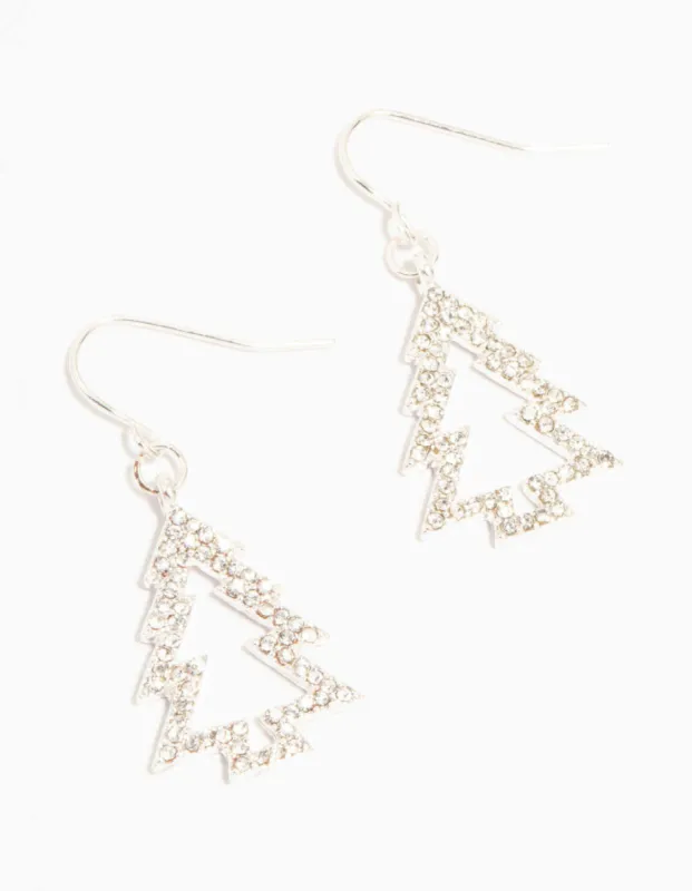 Silver Diamante Tree Outline Drop Earrings sold by lovisa