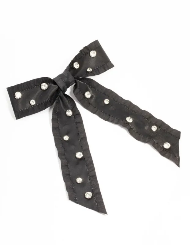 Black Diamante Frill Ribbon Bow Clip sold by lovisa