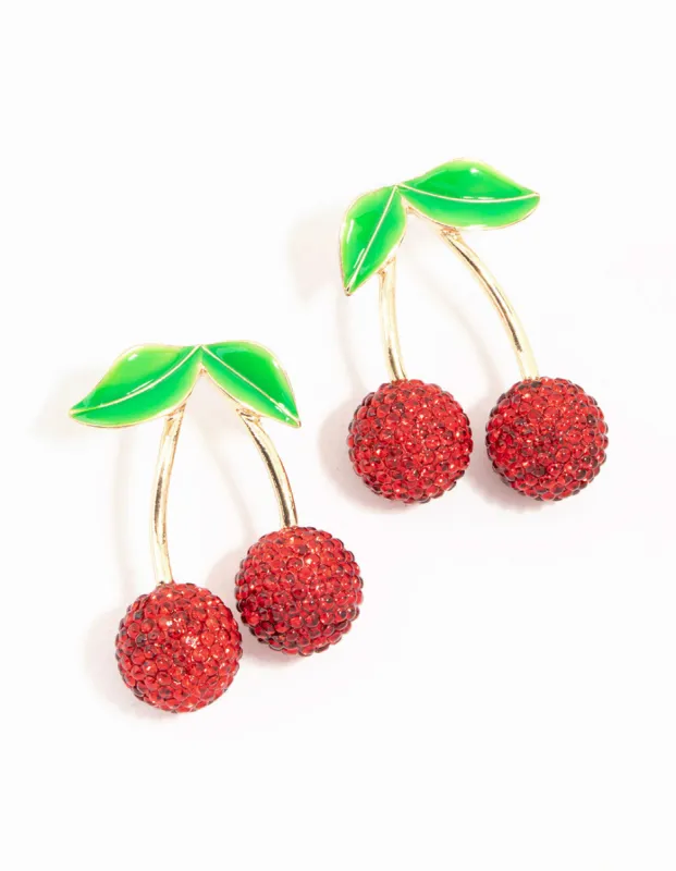 Red Diamante Cherry Drop Earrings sold by lovisa