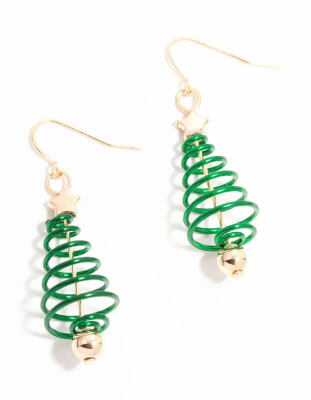Green & Gold Spiral Tree Drop Earrings sold by lovisa