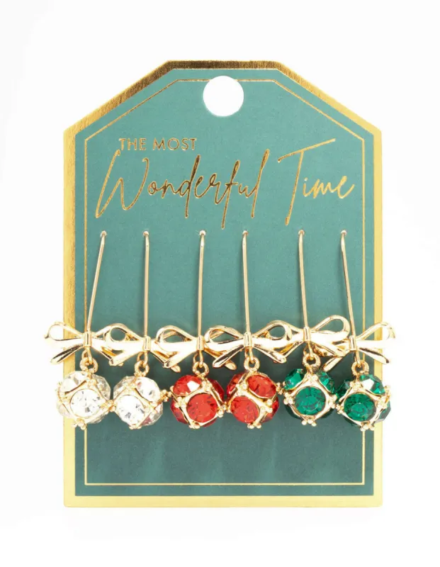 Multicoloured Baubles Drop Earrings 3-Pack sold by lovisa