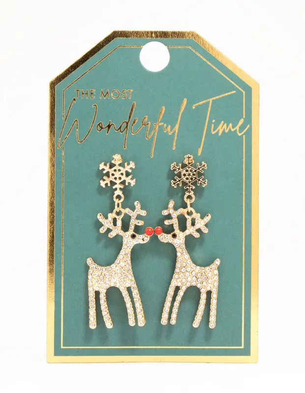 Gold Diamante Reindeer Drop Earrings sold by lovisa