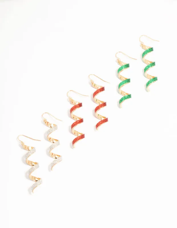 Multicoloured Glitter Spiral Drop Earrings  3-Pack sold by lovisa