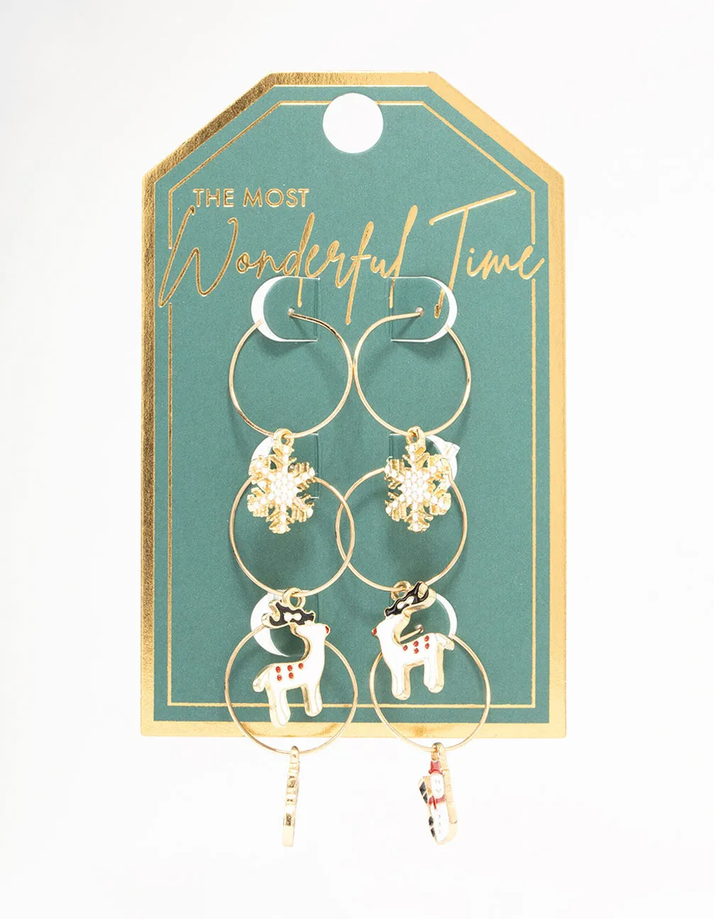 Gold Reindeer & Winter Charms Hoop Earrings 3-Pack sold by lovisa product image thumbnail 3