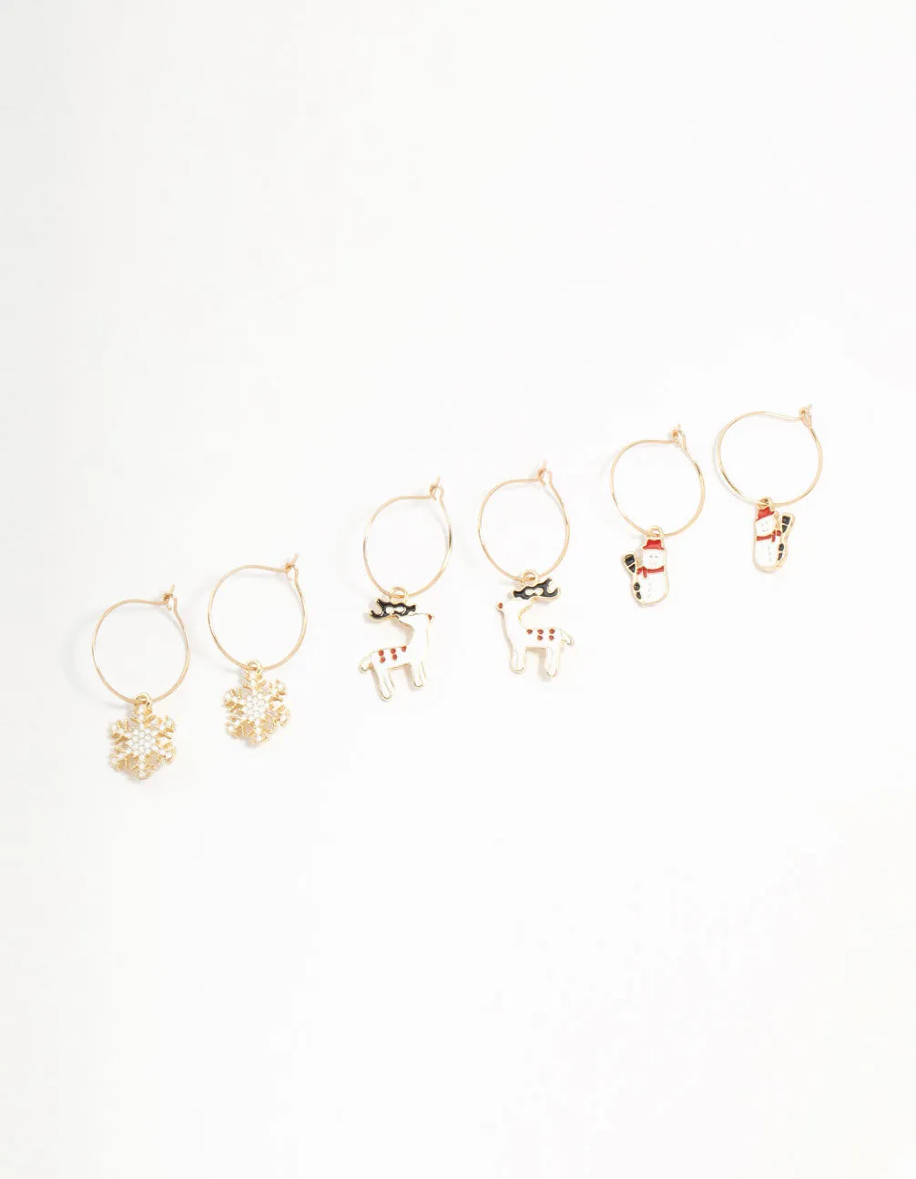 Gold Reindeer & Winter Charms Hoop Earrings 3-Pack sold by lovisa