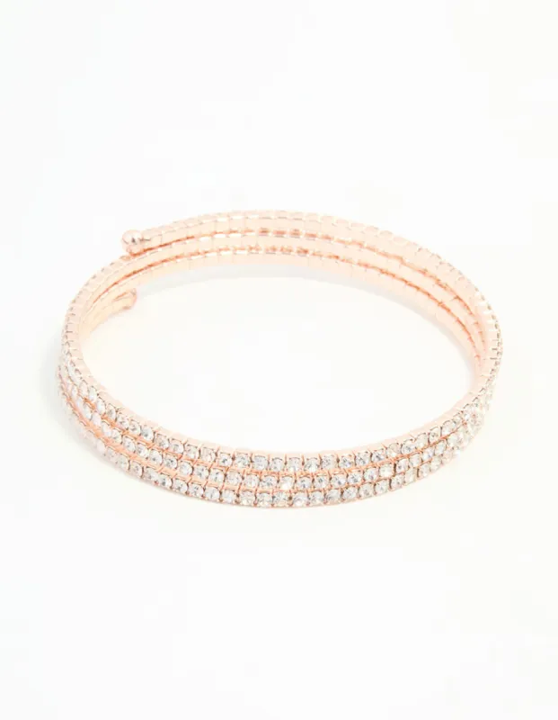 Rose Gold Diamante Spiral Bangle sold by lovisa