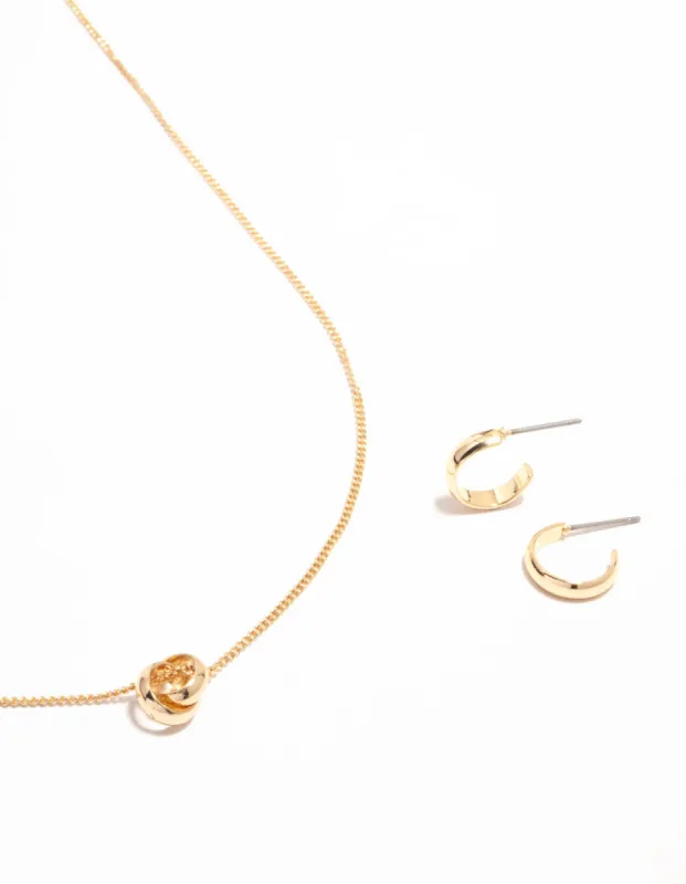 Gold Mini Sphere Pendant Necklace & Sleek Hoop Earrings Set sold by lovisa