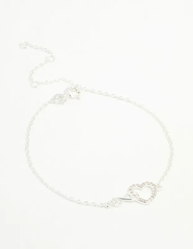 Sterling Silver Infinity & Cubic Zirconia Heart Link Bracelet sold by lovisa