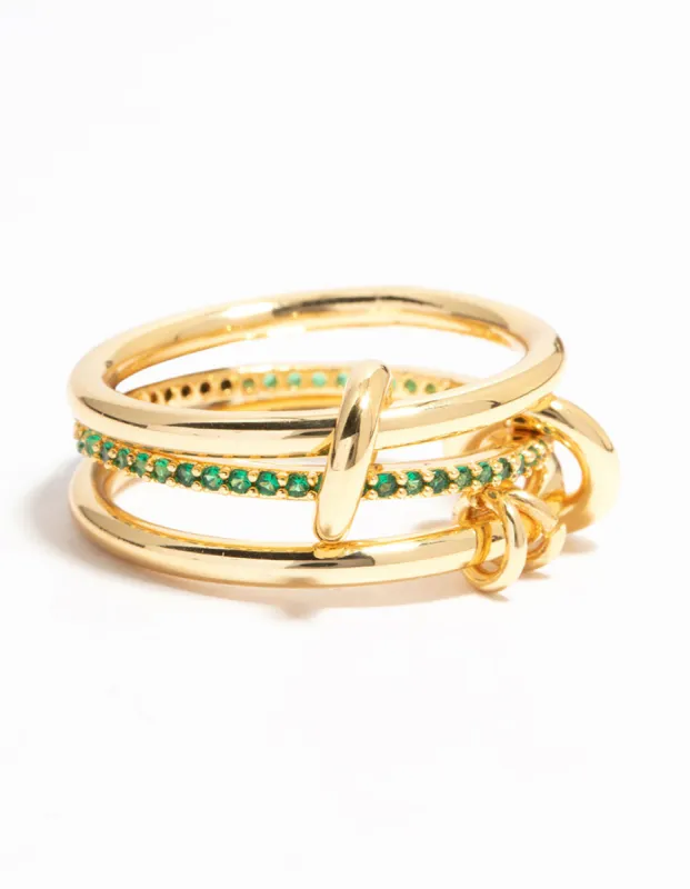 Gold Plated Connected Links & Green Diamante Ring sold by lovisa